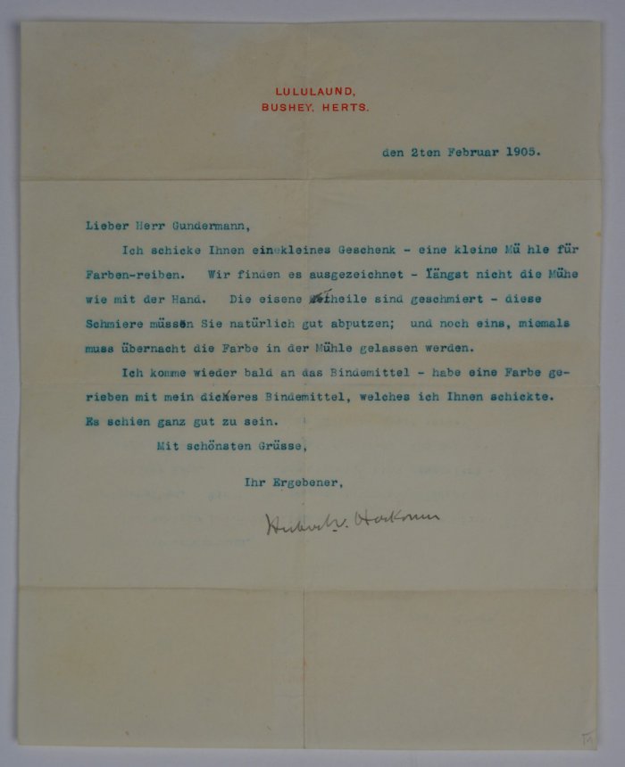 Geschäftliche Korrespondenz zwischen Herkomer und Gundermann