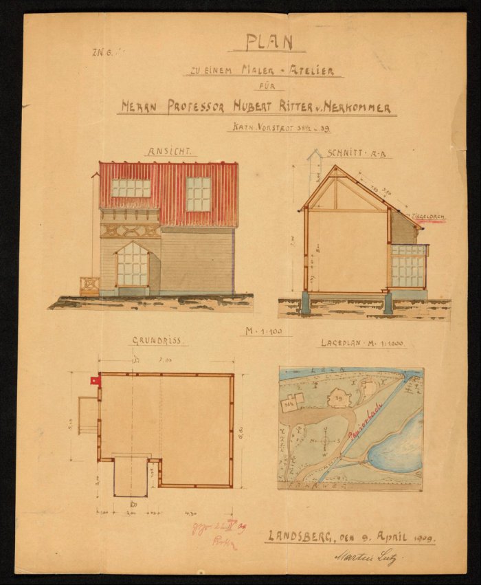 Bauplan Waschhaus mit Holzlege und Malatelier