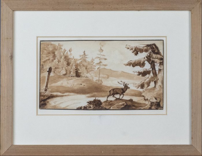 Landschaft mit Hirsch