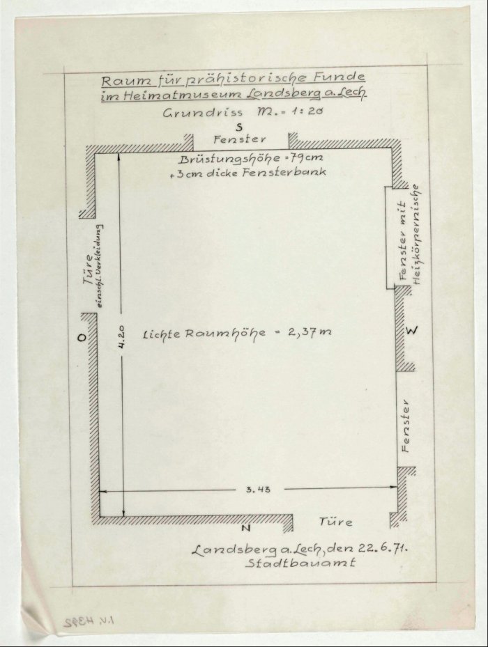 Grundriss Raum für prähistorische Funde im Heimatmuseum Landsberg a. Lech