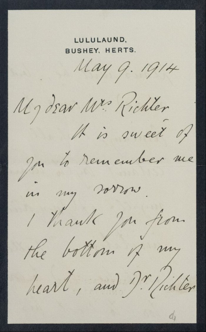Brief an Mrs. Richter