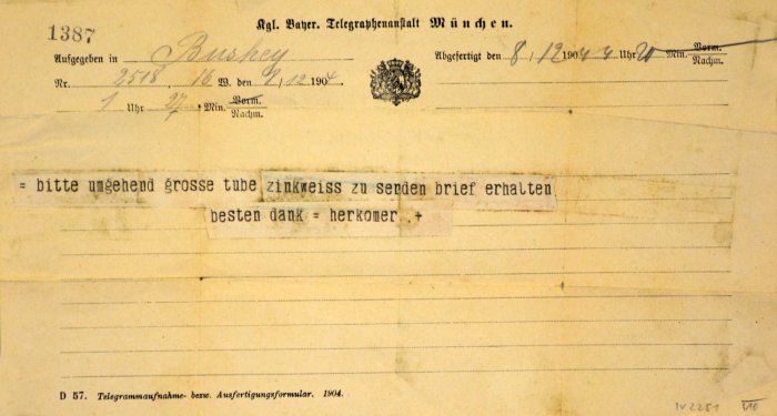 Geschäftliche Korrespondenz zwischen Herkomer und Gundermann