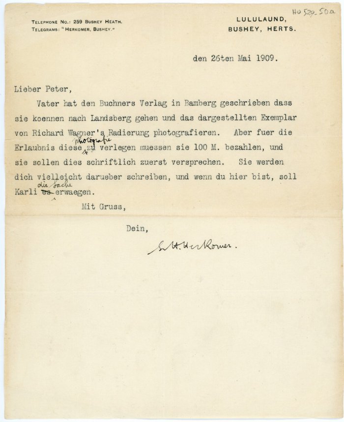 Brief an Peter Herkomer